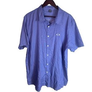Oakley Shirt Mens 2XL Blue Pinstriped Short Sleeve Collared Button Up